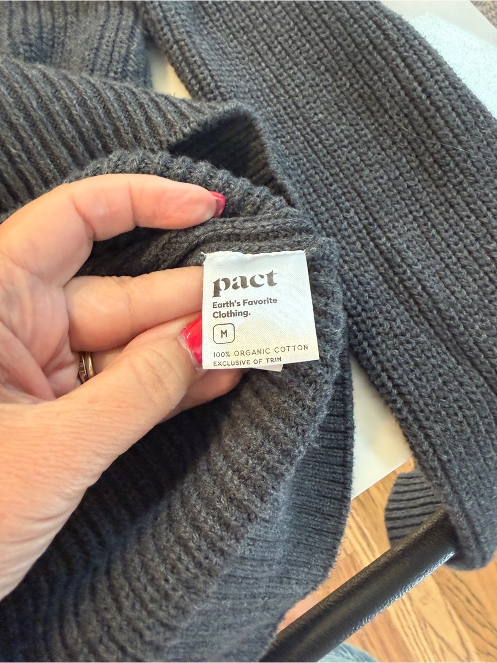 Pact Organic Cotton Ribbed Henley Mock Neck Sweater Gray Size M - Picture 6 of 8